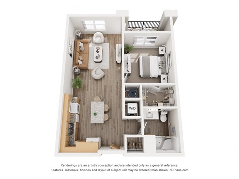 Floor plan for 1 bed, 1 bath, 692 sqft
